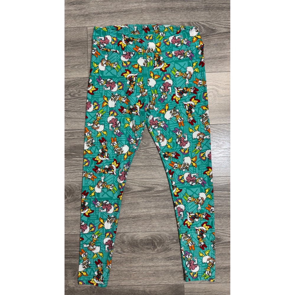 LuLaRoe Disney Daisy Duck Leggings M Teal Tall & Curvy‎ TC High Rise Stretch